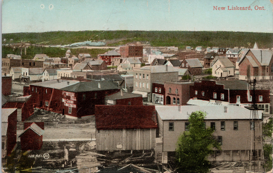 New Liskeard Ontario Birdseye ON c1908 Cobalt ONT Cancel Postcard SP13