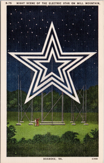 Roanoke Virginia VA Electric Star City of South Unused Linen Postcard S3
