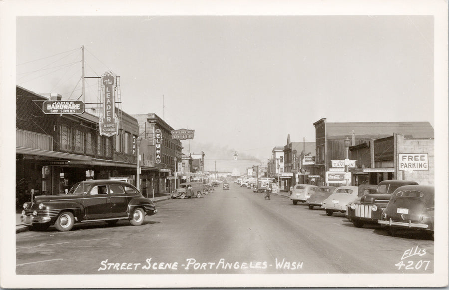 Port Angeles WA Street Scene Coca Cola  RPPC Postcard